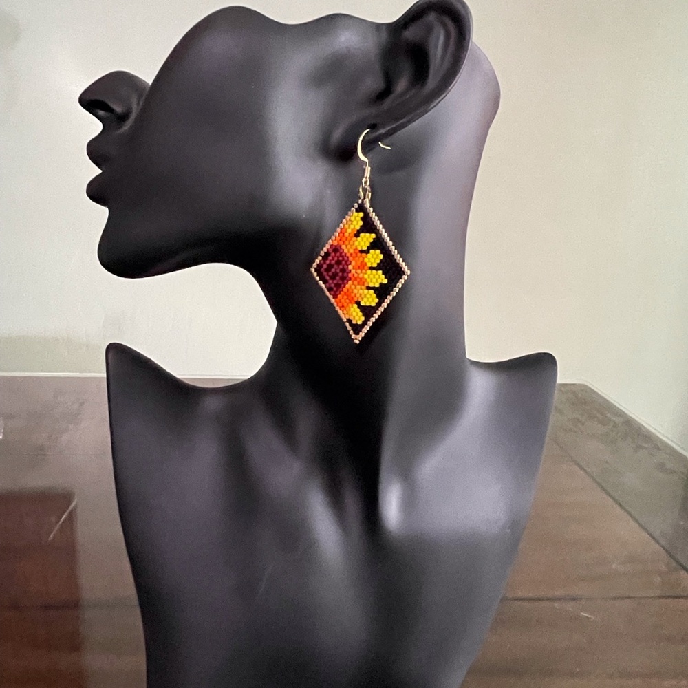 Sunflower Seed Beaded Earrings.